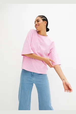 bonprix T-shirt w paski, z płytkim dekoltem i rękawami raglanowymi