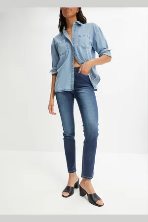 bonprix Dżinsy Skinny mid waist, z wygodnym paskiem