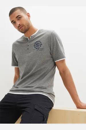 bonprix Shirt z dekoltem henley, krótki rękaw (2 szt.)