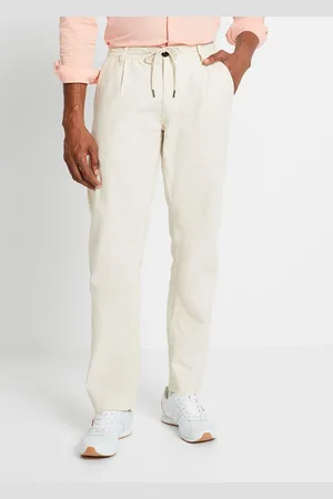 bonprix Spodnie chino z gumką, Loose Fit Straight, z materiału z domieszką lnu