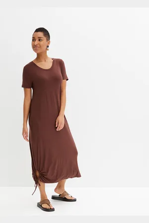 bonprix Sukienka shirtowa midi, z kieszeniami po bokach i marszczeniem