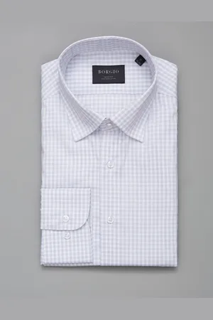 Borgio Koszula w szarą kratę matera długi rękaw slim fit 00271