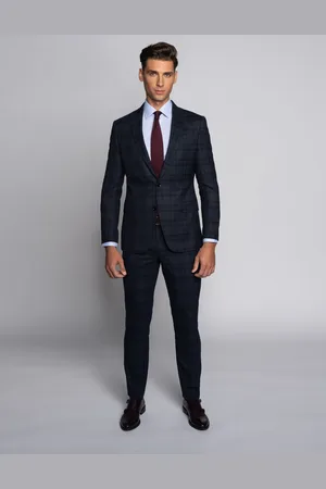 Borgio Marynarka do zestawu carini granatowa w kratę slim fit