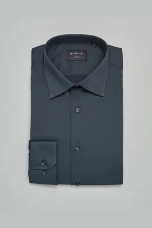 Borgio Koszula lumia 00436 długi rękaw grafitowy slim fit