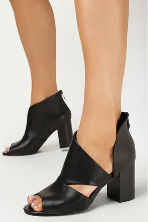 INNY Czarne Botki Peep Toe na Słupku z Wycięciami na Cholewce Limoso