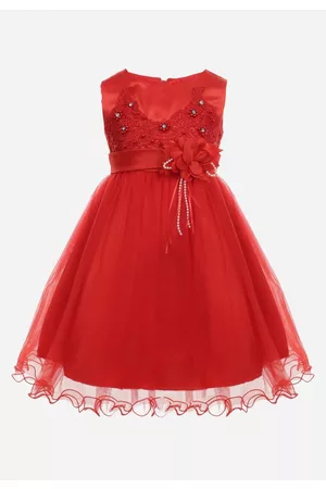 The Other Czerwona Sukienka z Cyrkoniami Kwiatami i Tiulem Deserae