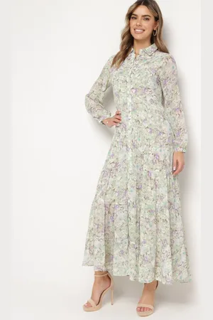 The Other Miętowa Rozkloszowana Sukienka Koszulowa Maxi Zalest