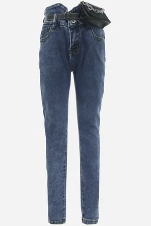 The Other Niebieskie Jeansy Skinny z Paskiem i Saszetką Nigoveni