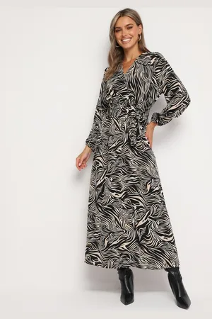 The Other Czarno-Beżowa Sukienka Maxi w Abstrakcyjny Print Wiązana w Pasie Elennora