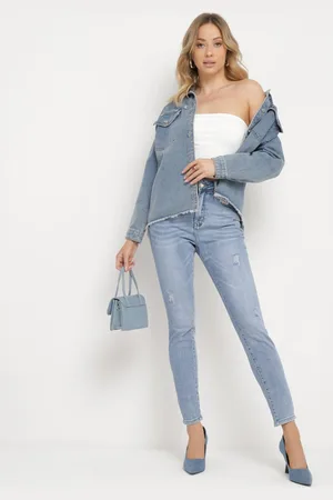 The Other Jasnoniebieskie Jeansy Skinny z Bawełny Ozdobione Przetarciami i Dziurami Astoreta
