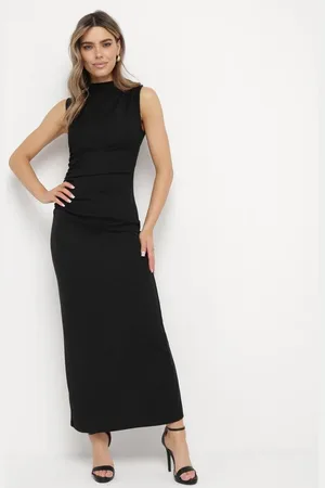 The Other Czarna Dopasowana Sukienka Bodycon z Dekoracyjnym Marszczeniem Bez Rękawów Tykena