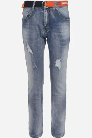 The Other Niebieskie Skinny Jeansy z Przetarciami i Dziurami oraz Paskiem Eunima