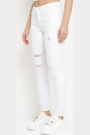 The Other Białe Jeansy Skinny z Przetarciami i Dziurami Qloelini