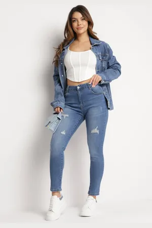 The Other Granatowe Elastyczne Jeansy Skinny Push Up z Przedarciami Egenna