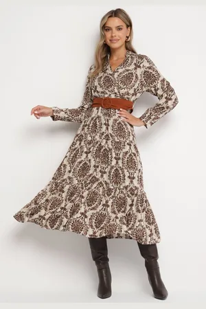 The Other Brązowa Wiskozowa Kopertowa Sukienka w Stylu Boho z Materiałowym Paskiem z Klamrą Rinovia