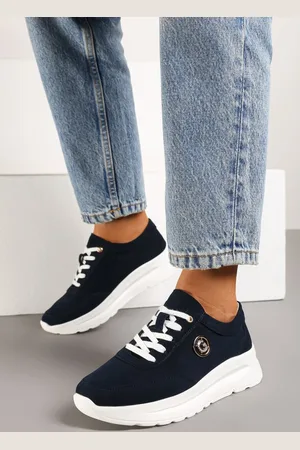 INNY Granatowe Sneakersy na Grubej Podeszwie z Metalową Aplikacją na Boku Azurira