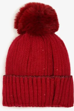 The Other Bordowa Czapka w Stylu Beanie z Pomponem i Metaliczną Nicią Medelia