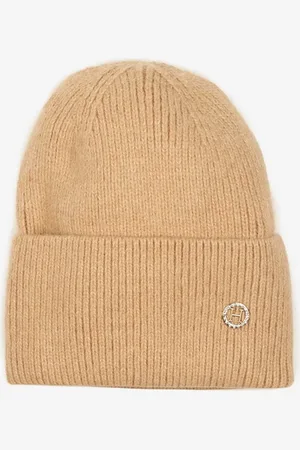 The Other Beżowa Czapka z Angorą w Stylu Beanie Ozdobiona Aplikacją Delarielis