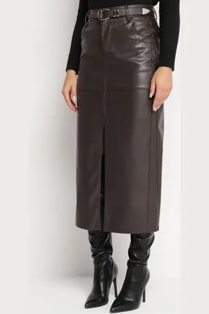 The Other Czarna Długa Spódnica High Waist z Imitacji Skóry z Dodatkowym Paskiem i Rozcięciem Wyneti