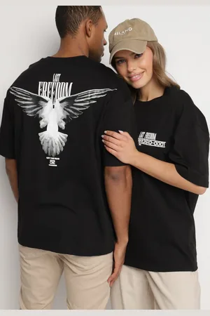 The Other Czarna Koszulka T-shirt z Ozdobnym Napisem i Nadrukiem na Plecach Ballis