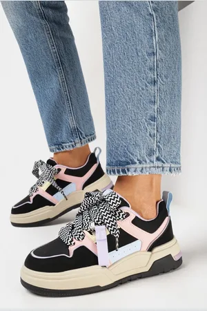 INNY Czarne Sneakersy na Grubej Podeszwie z Ekoskóry ze Sznurowaniem Rositi