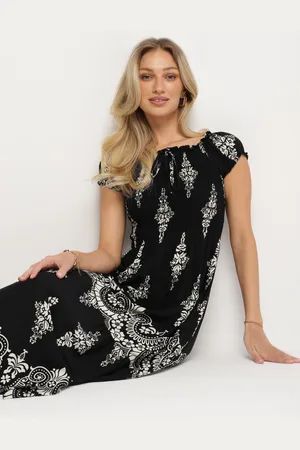 The Other Czarna Wiskozowa Sukienka z Marszczoną Góra i Wzorem Boho Ellifae