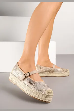 The Other Beżowe Wężowe Espadryle Ozdobione Paskiem i Plecionką Fevandre