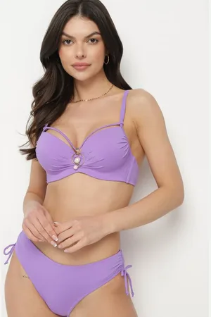 The Other Fioletowe Bikini Biustonosz z Aplikacją i Majtki Figi ze Ściągaczami Ulosella