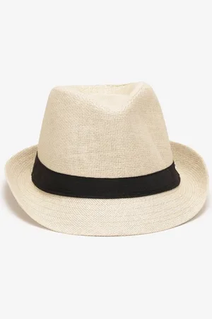 The Other Jasnobeżowa Pleciony Kapelusz Fedora z Kontrastową Taśmą Zanatia
