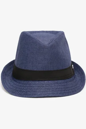 The Other Granatowa Pleciony Kapelusz Fedora z Kontrastową Taśmą Zanatia