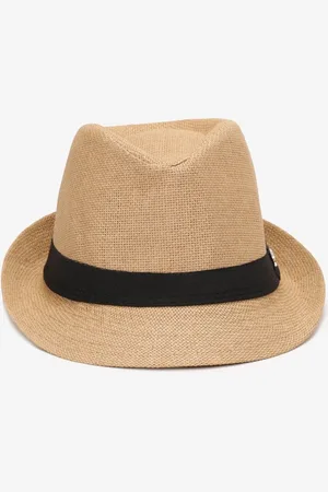 The Other Beżowa Pleciony Kapelusz Fedora z Kontrastową Taśmą Zanatia