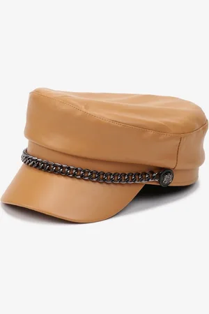 The Other Brązowa Czapka Beret z Daszkiem z Ekoskóry z Metalowym Łańcuszkiem Crivite