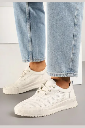 The Other Beżowe Sneakersy Skórzane z Perforowaną Cholewką Tiravis
