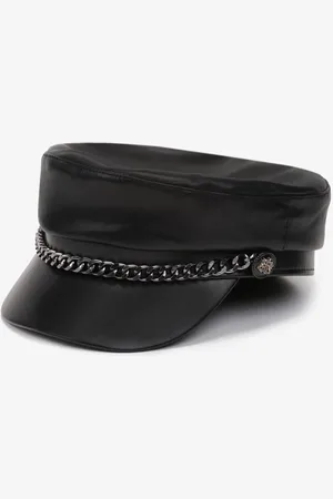 The Other Czarna Czapka Beret z Daszkiem z Ekoskóry z Metalowym Łańcuszkiem Crivite