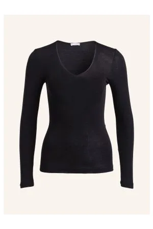 Hanro Koszulka Z Długim Rękawem Woolen Silk Z Wełny Merino Z Dodatkiem Jedwabiu schwarz