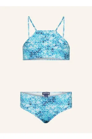 Vilebrequin Bikini High Neck Flowers Tie & Dye blau