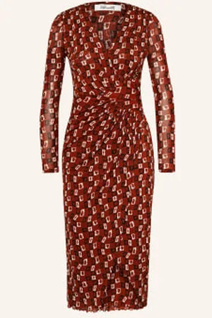 Diane von Furstenberg Sukienka Z Siateczki Charlotte W Kopertowym Stylu braun