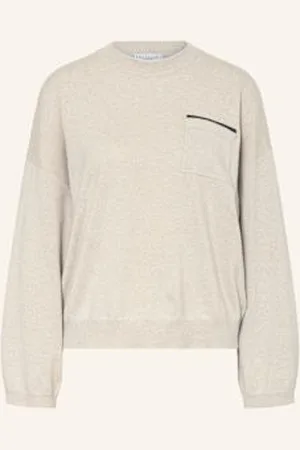 Brunello Cucinelli Sweter Z Kaszmiru Z Ozdobnymi Kamykami beige