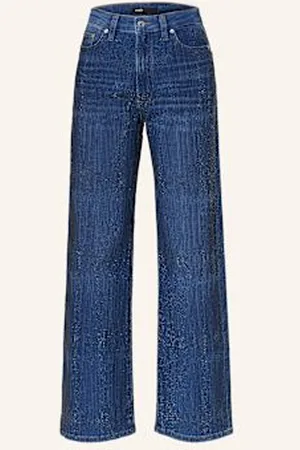 Maje Jeansy Straight Z Ozdobnymi Kamykami blau