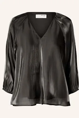 SELECTED Bluzka Z Rękawem 3/4 Z Satyny schwarz
