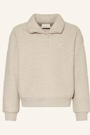 Calvin Klein Sweter Typu Troyer Z Pluszowego Materiału beige