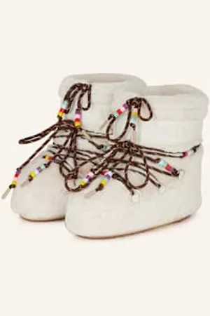 Moon Boot Icon Low Faux Fur Beads weiss