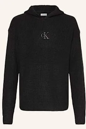 Calvin Klein Bluza Z Kapturem Z Dzianiny schwarz