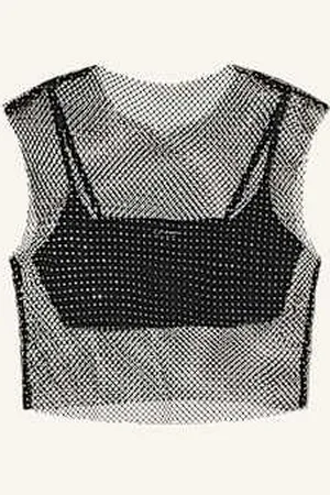 AllSaints Krótki Top Calytrix Z Ozdobnymi Kamykami schwarz