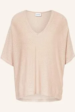 FTC CASHMERE Dzianinowa Koszulka Z Błyszczącą Przędzą beige