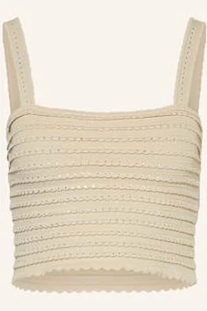 Sandro Krótki Top Z Dzianiny Z Ozdobnymi Kamykami beige