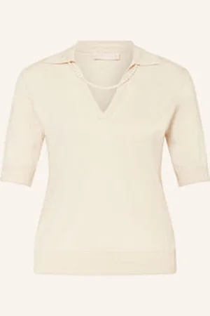 Liu Jo Koszulka Polo Z Dzianiny Z Ozdobnymi Perełkami beige