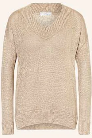 Brunello Cucinelli Sweter Z Lnu Z Cekinami beige