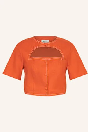 Sandro Krótka Koszulka Z Dodatkiem Lnu I Wycięciami orange