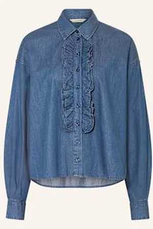 Herrlicher Bluzka Jeansowa Lynella Z Falbankami blau